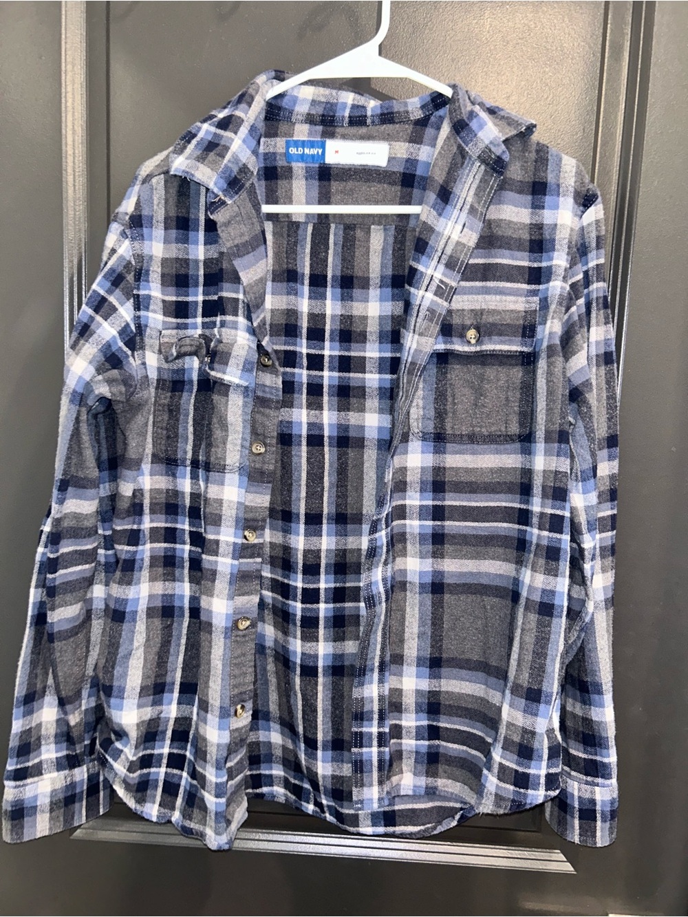 Old Navy Navy and Gray Plaid Flannel Shirt